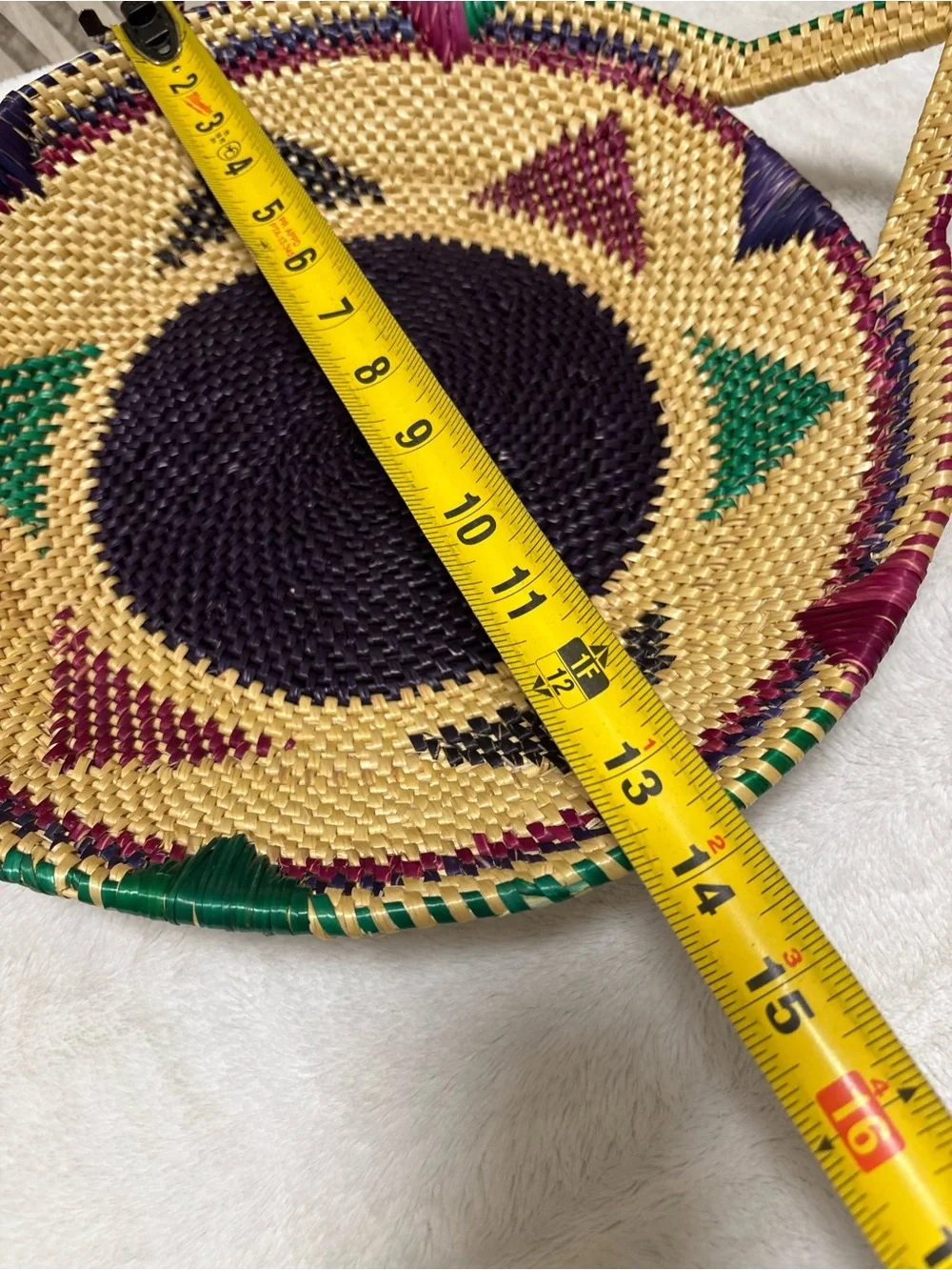 African hand woven colorful wall basket with handles